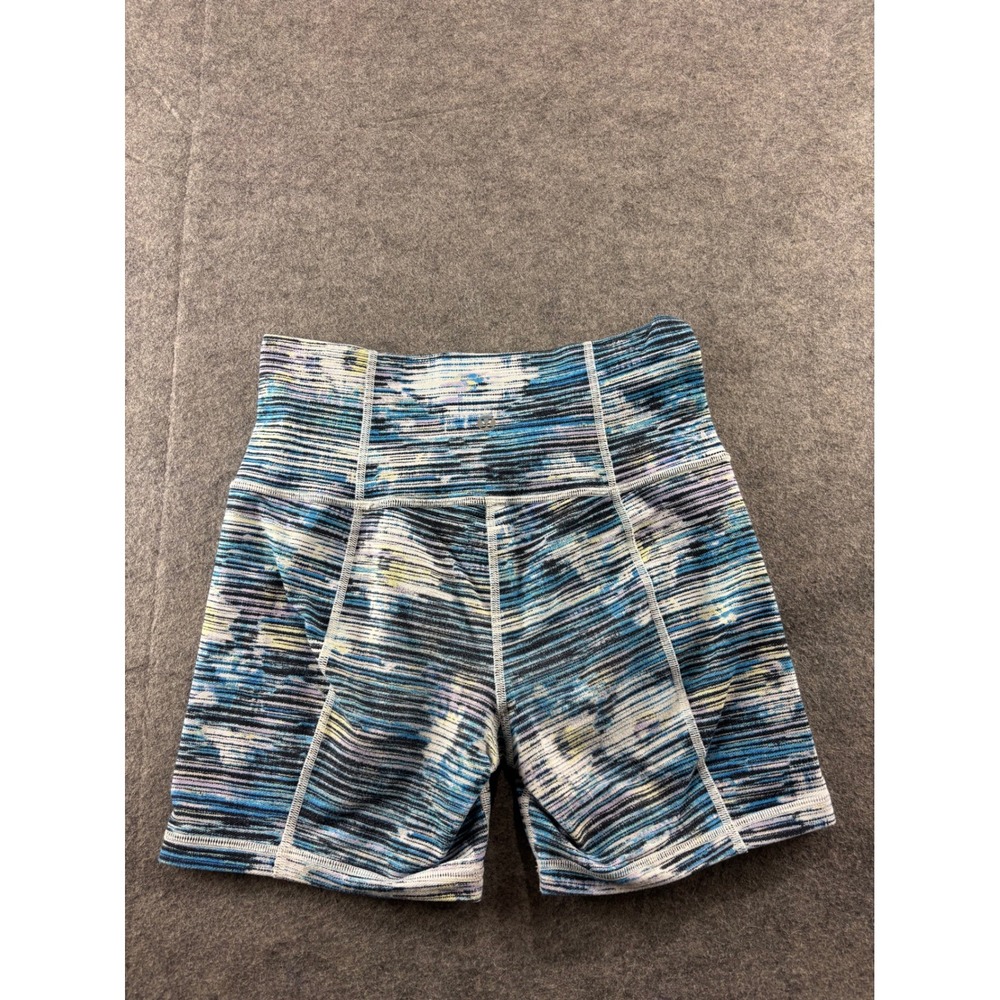 Lululemon High Rise Athletic Shorts Blue White Space Dye Space-Dye Print Size 4